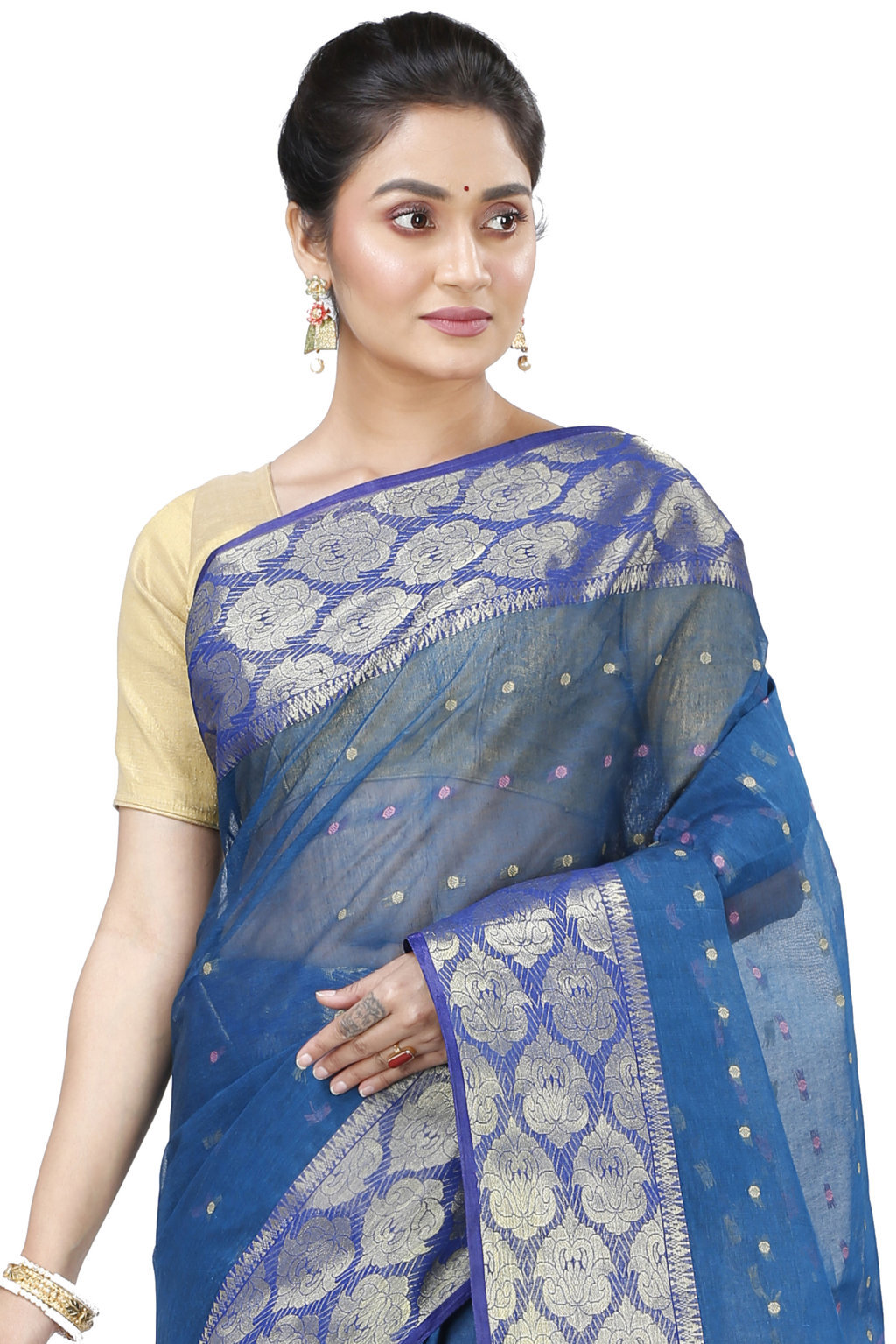 Night Blue Pure Cotton Asmani Tant Saree (195)